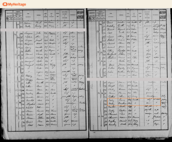 Les soeurs Tatin  dans le recensement français de 1906. L’hôtel Tatin se trouvait à Lamotte-Beuvron, dans le Loir-et-Cher. Collections MyHeritage.