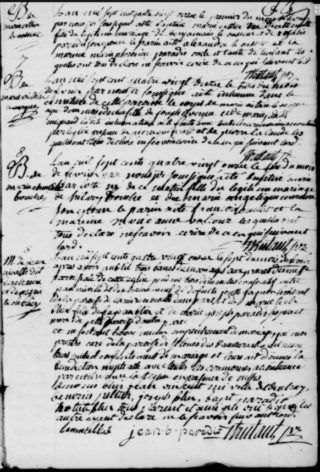 Un exemple d’écriture difficile à déchiffrer, dans un vieux registre ecclésiastique du Canada