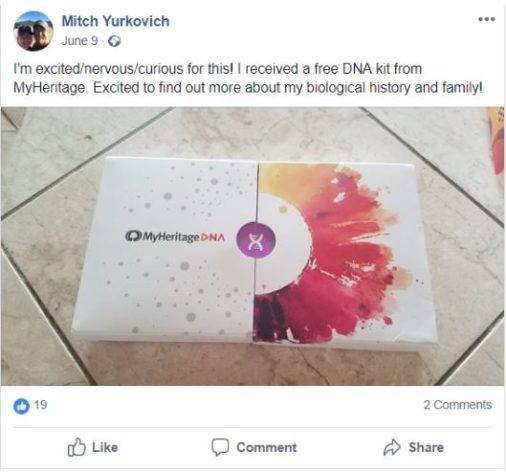 Je suis excité / nerveux / curieux ! J’ai reçu un kit ADN gratuit de MyHeritage. Je suis impatient d’en savoir plus sur mon histoire et famille biologiques.