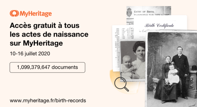 Accès gratuit à tous les actes de naissance sur MyHeritage