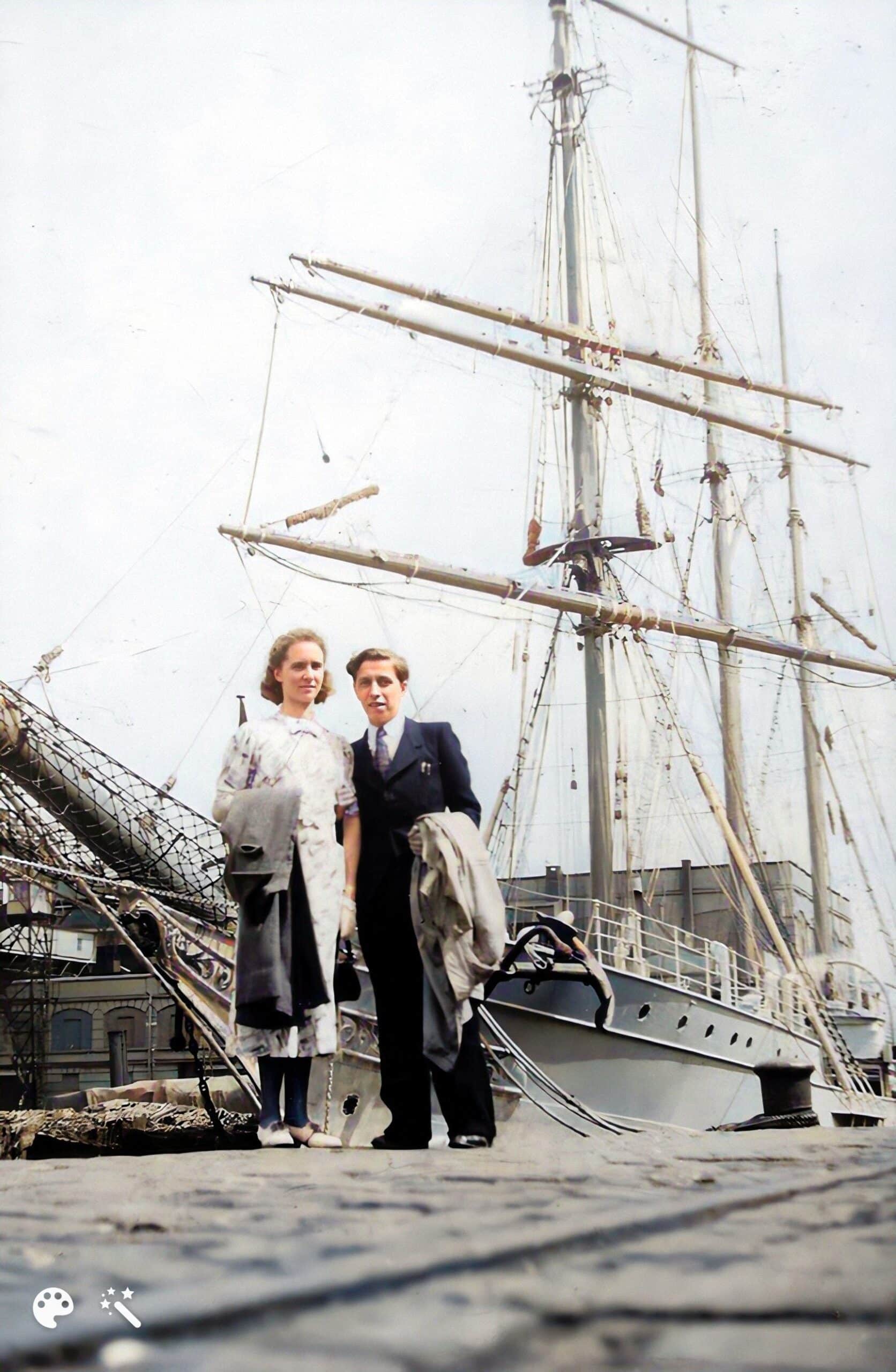 Alphonse and Marthe in Antwerp on August 13, 1939. Photo enhanced and colorized by MyHeritage.