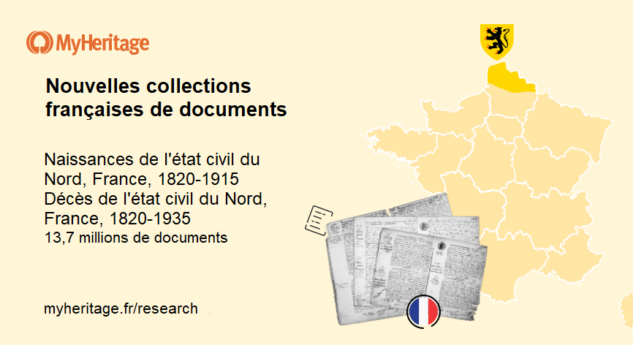 MyHeritage publie deux collections de documents français : les actes d’état civil des naissances et décès du Nord