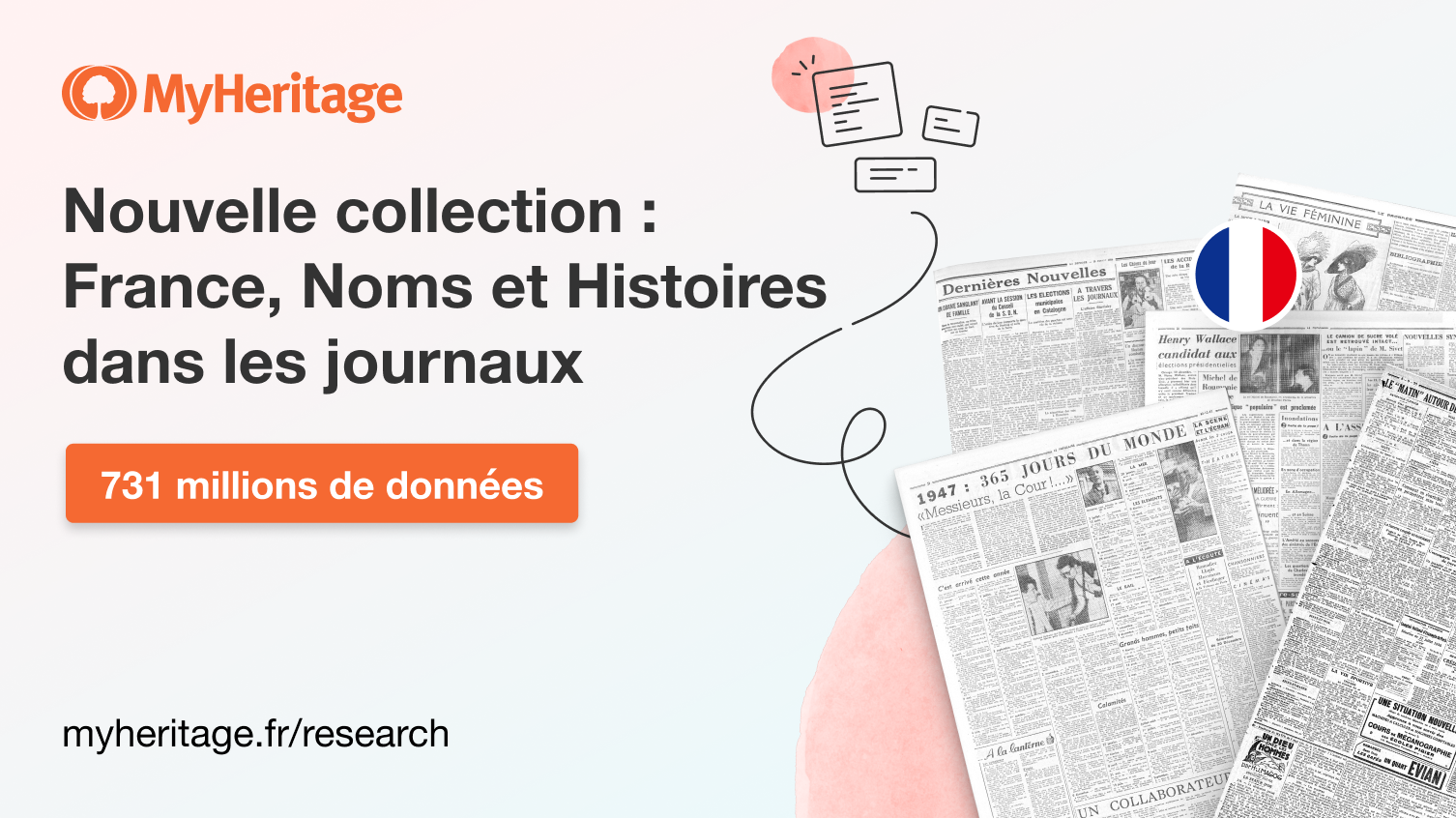 Une avancée pour la généalogie en France : MyHeritage publie une nouvelle collection de 731 millions de données extraites de journaux français