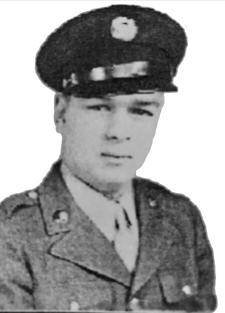Paul T. Stevens. Tué le 19 juin 1944 dans la bataille de Normandie, il est enterré au cimetière américain de Colleville-Sur-Mer. Photo améliorée par MyHeritage.