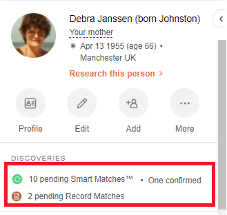 Smart Matches™ et Record Matches dans la fenêtre latérale