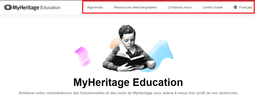 En-tête de la page MyHeritage Education