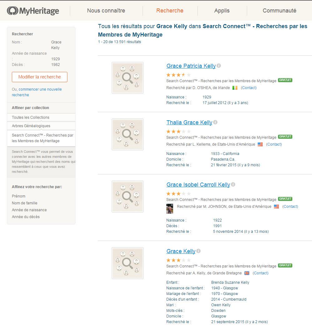 Une liste de résultats de Search Connect™