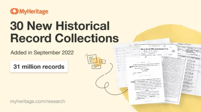 MyHeritage publie 30 nouvelles collections historiques et 31 millions de nouveaux documents en septembre 2022