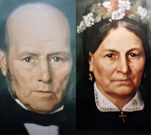 Portraits, sans doute peints dans les années 1860, de ses arrière-arrière-grands-parents Alexis Dequidt et Reine Ammeux